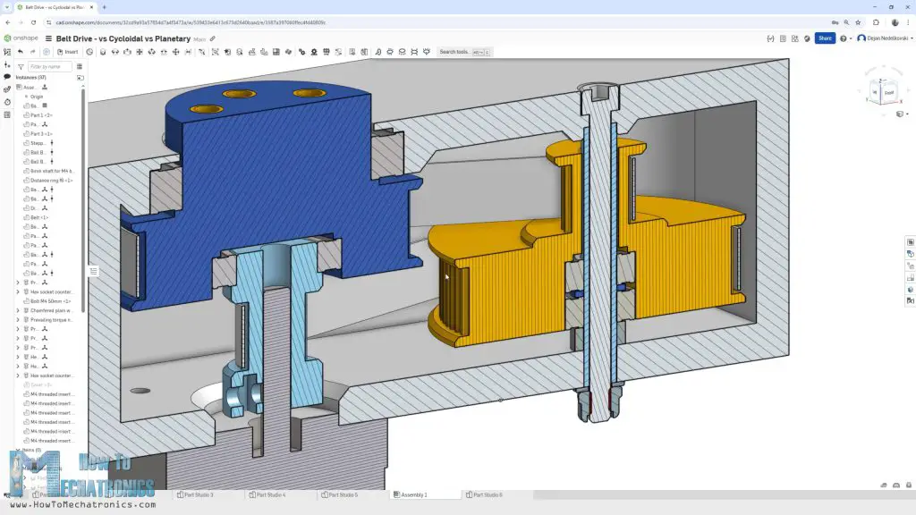 3D Printed Belt drive CAD model section view