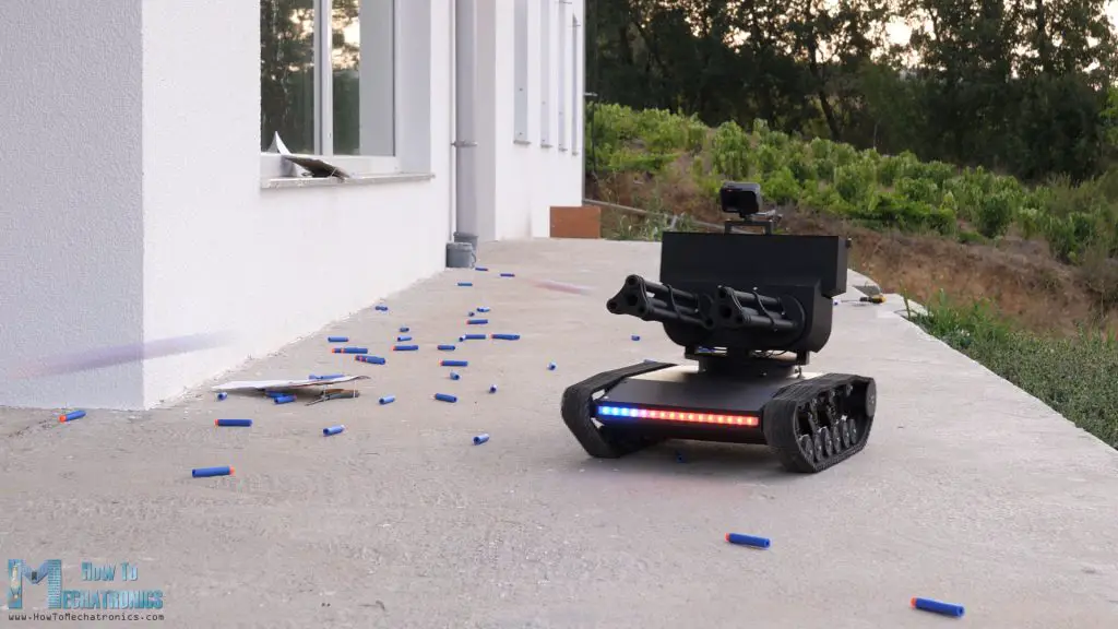 3D Printed NERF Minigun Turret on top of a RC Tank