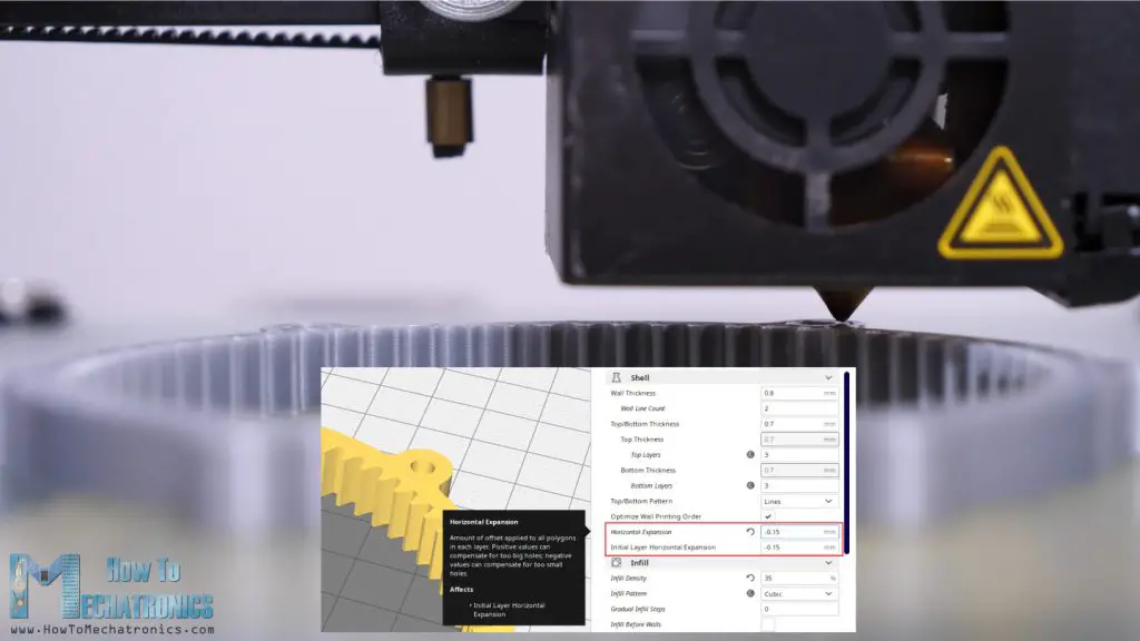 3D Printing gears - Horizontal Expansion featuring turned on in the slicing software