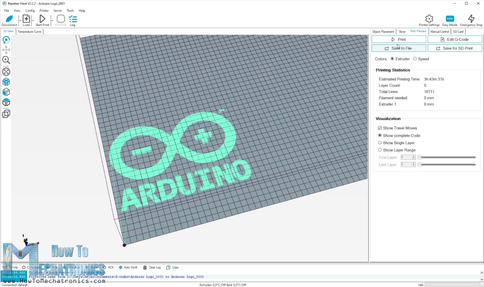 Arduino Logo G code in Repetier ready for laser engraving