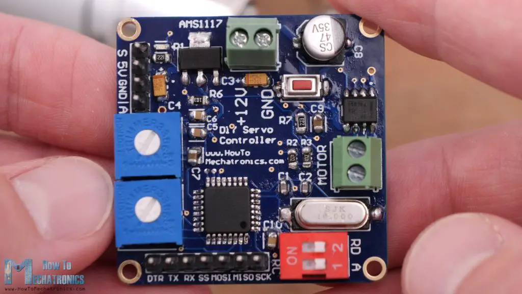 Custom-built Servo Motor PCB with Atmega328 microcontroller and AS5600 encoder and DRV8871 DC motor driver