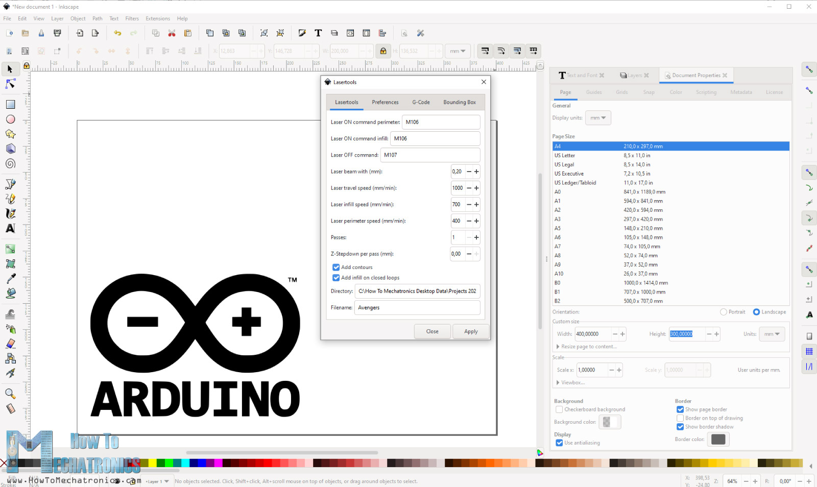 Generating g code for laser engaving with Inkscape-Lasertools plugin for Inkscape
