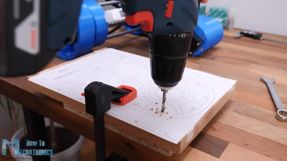 Preparing the wooden base for the robot