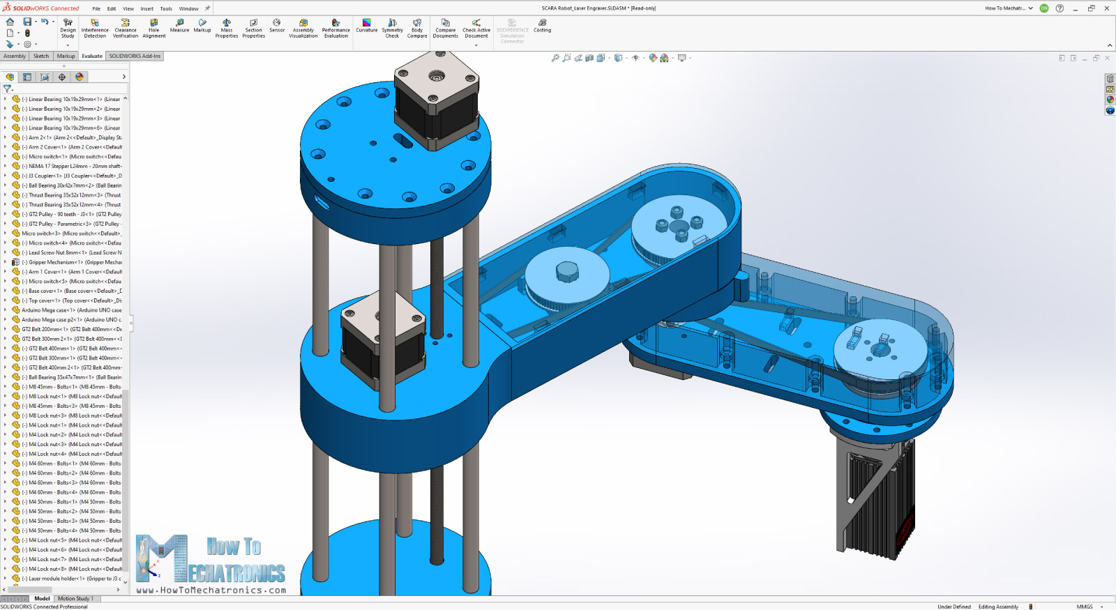 SCARA Robot with NEMA 17 stepper motors and GT2 belts and pulleys