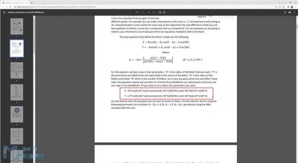 X and Y parametric equations for cycloidal disk profile