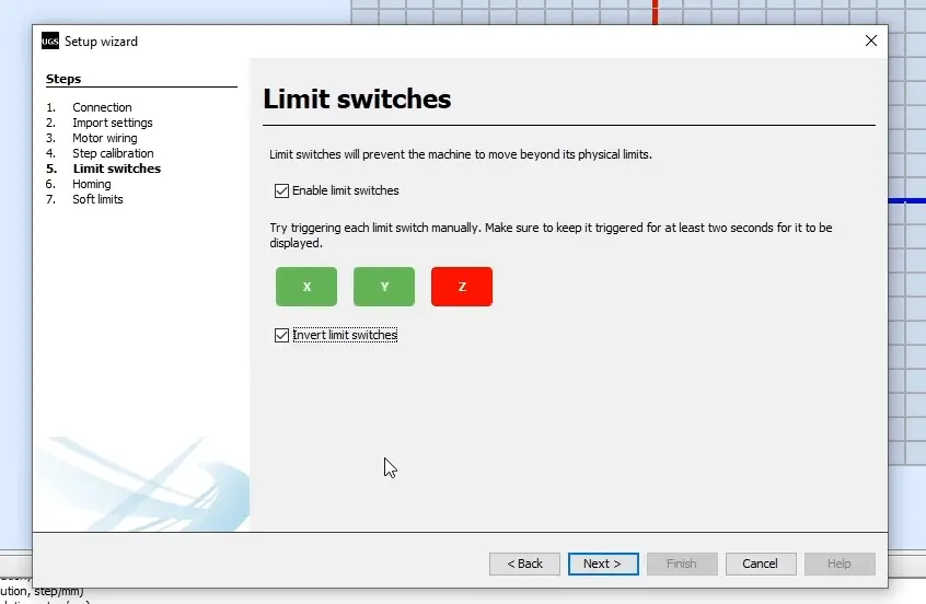 CNC machine limit switches setup
