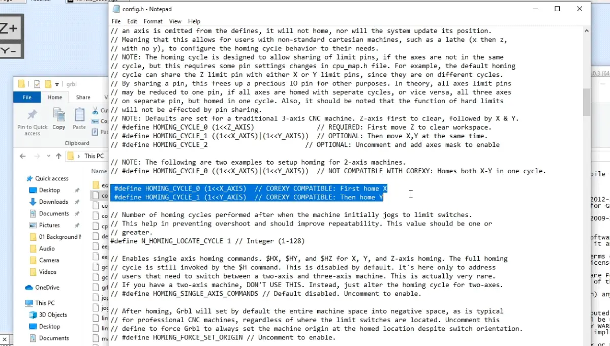 Editing GRBL config file for turning off Z axis limit switch