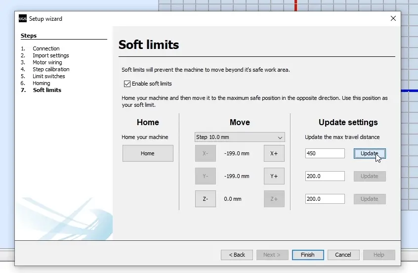 Enabling soft limits for the CNC machine