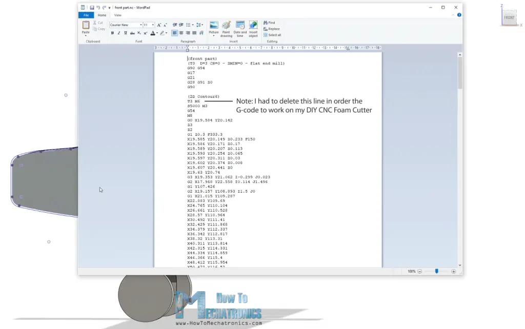 G-code for the Airplane Fuselage generated with Fusion 360