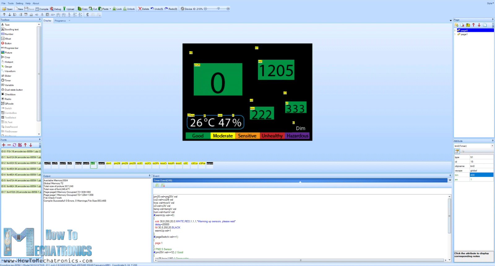 Making a GUI for the Air Quality Monitor using the Nextion editor