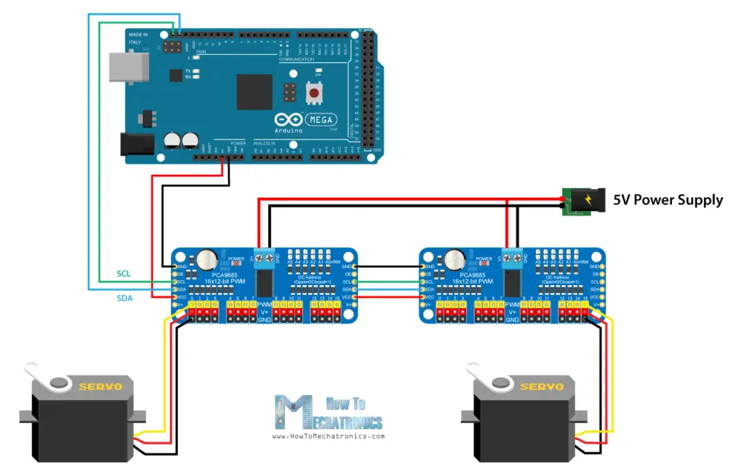 Multiple PCA9685 Drivers Daisy Chained Circuit