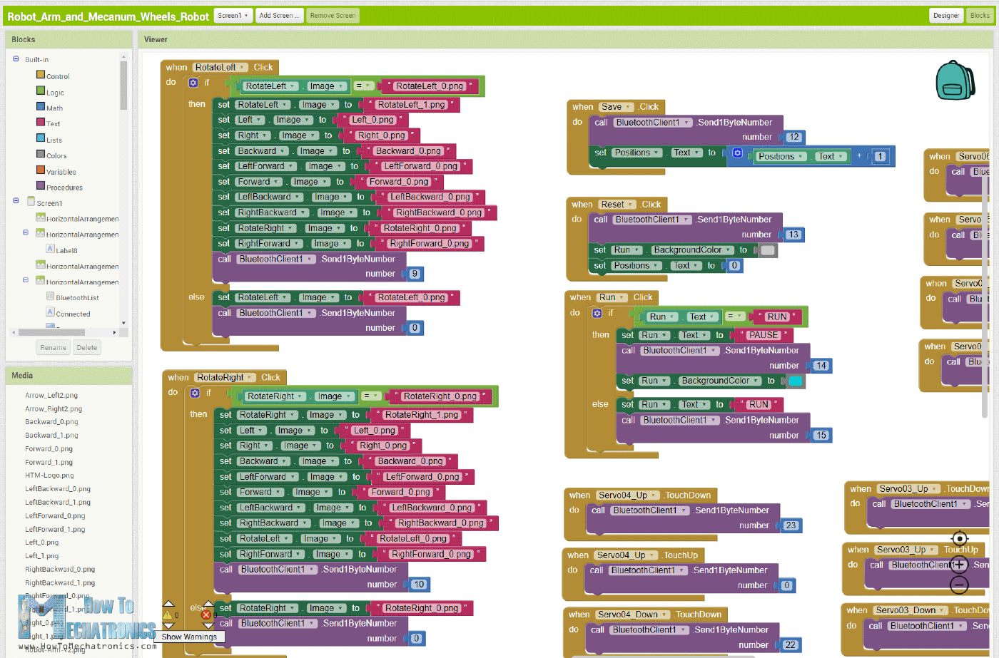 Robot Control App Blocks - Code