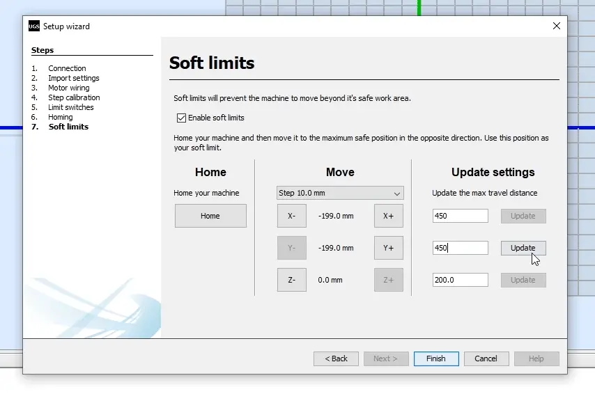 Setting soft limits for the CNC machine